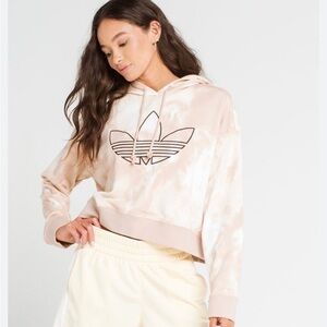 Adidas three stripes pink mauve tie dye cropped oversized hoodie sweatshirt med